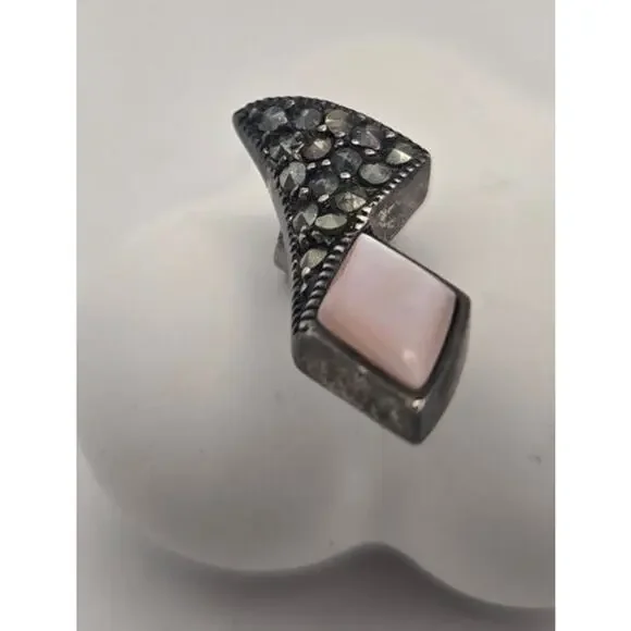 Vintage Sterling Mother of Pearl & Marcasite Earrings - Picture 3 of 5